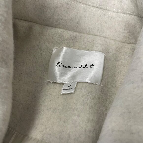 Line and Dot Light Beige Button-Up Coat With Chest Pockets & Collared Neck  Sz M - Picture 7 of 9